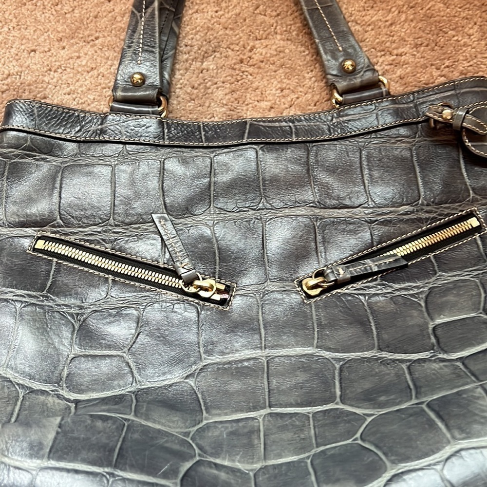 Dooney & Bourke Blue Croc Embossed Leather Top Handle Shoulder Bag Purse - Picture 4 of 11